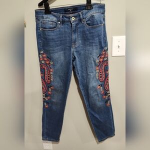 Tommy Hilfiger Tribeca Denim Jeans Embroidered Paisley Floral Red Blue Beige, 6